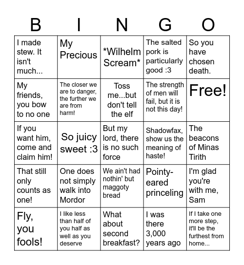 A Long-Expected Party Bingo Card