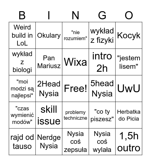 Nysia Bingo Card