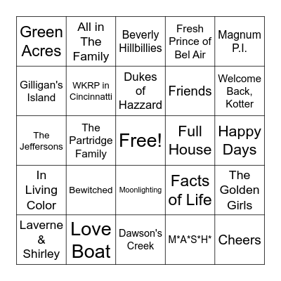 TV Show Themes Bingo Card