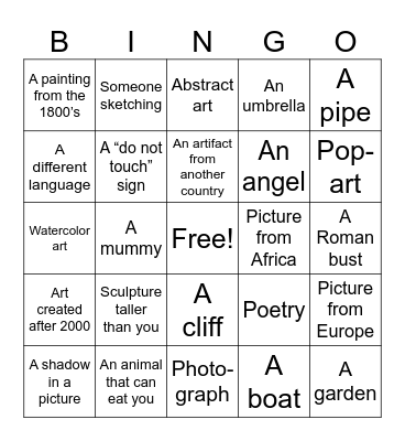 Art Museum Bingo Card