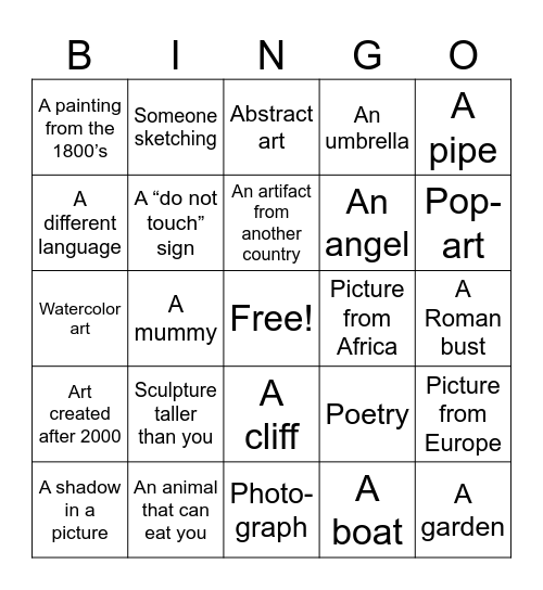 Art Museum Bingo Card