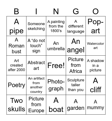 Art Museum Bingo Card