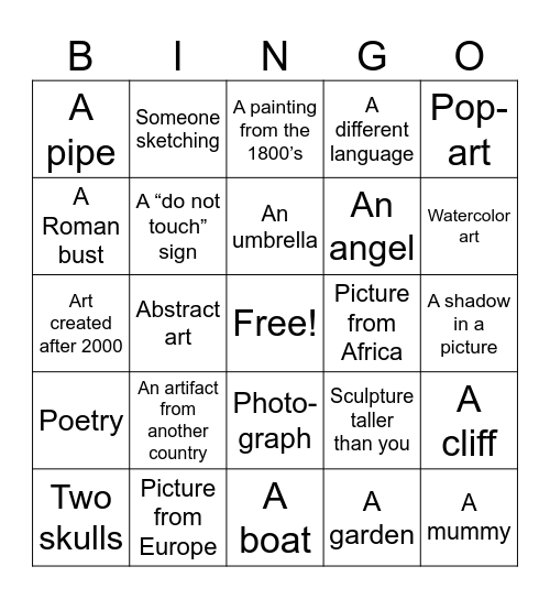 Art Museum Bingo Card