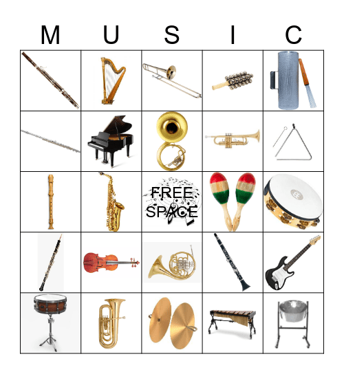 Orchestra Instruments Bingo Card
