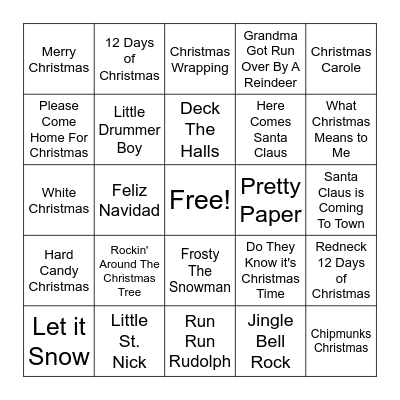 Holiday Songs Bingo Card