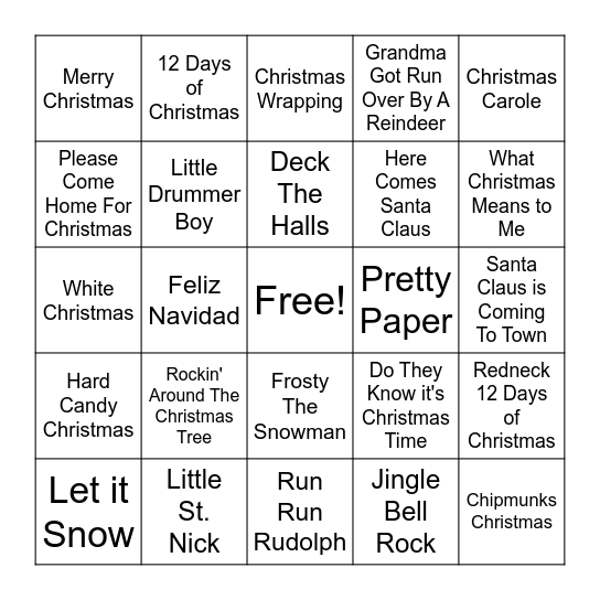 Holiday Songs Bingo Card