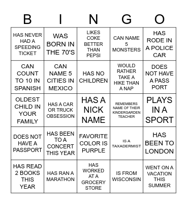FIND SOME BODY WHO Bingo Card