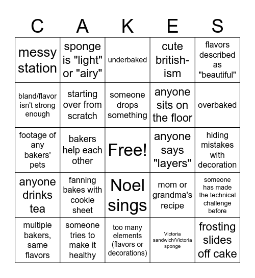 Cake Week 2023 Bingo Card