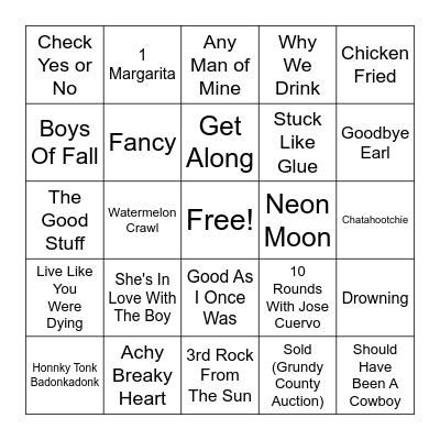 Country Music Bingo Card