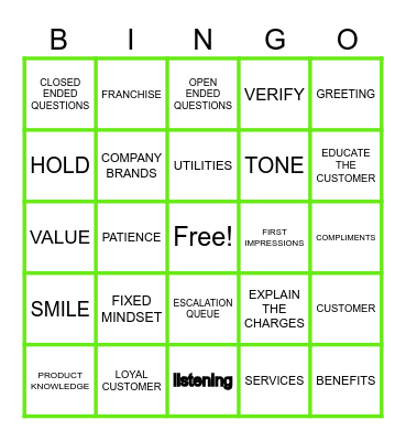 Customer Service Review Bingo Card