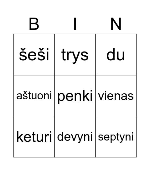 Skaičiai Bingo Card