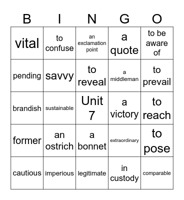 Voca Unit 7 Bingo Card