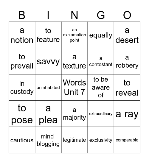 Unit 7 Bingo Card