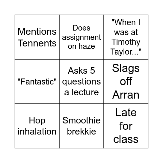 Ghyll's bingo card Bingo Card