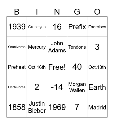 Untitled Bingo Card