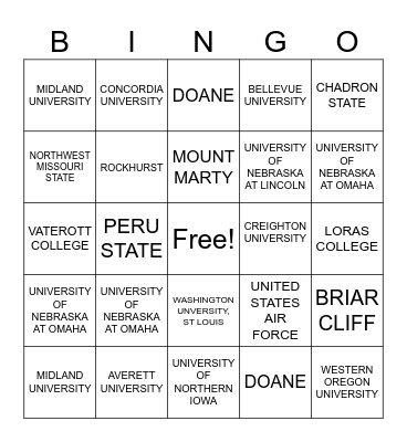 WHERE DID YOU ATTEND COLLEGE? Bingo Card