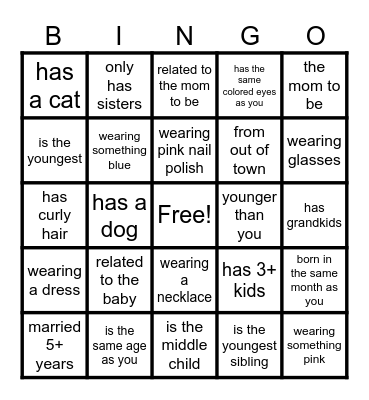 Baby Shower Bingo - Find the Guest Bingo Card