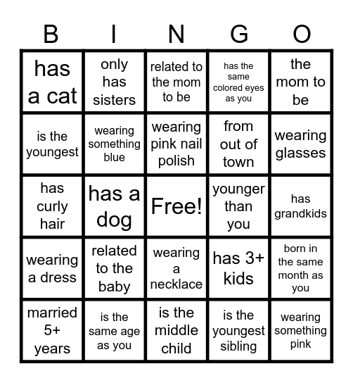 Baby Shower Bingo - Find the Guest Bingo Card