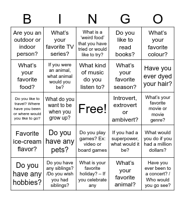 Let's Chat! Bingo Card