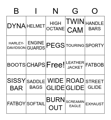 BIKER BINGO Card