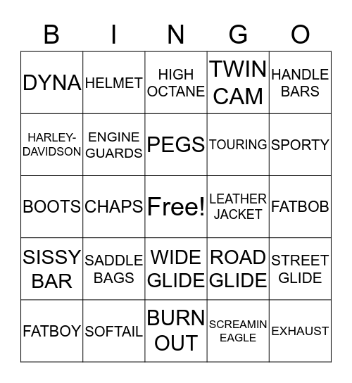 BIKER BINGO Card