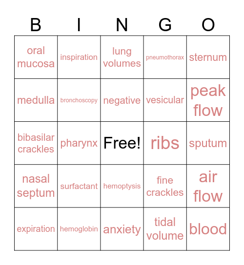 Respiratory System Bingo Card