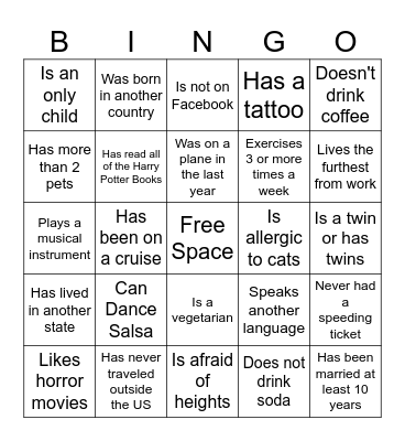 Get To Know You Bingo Card