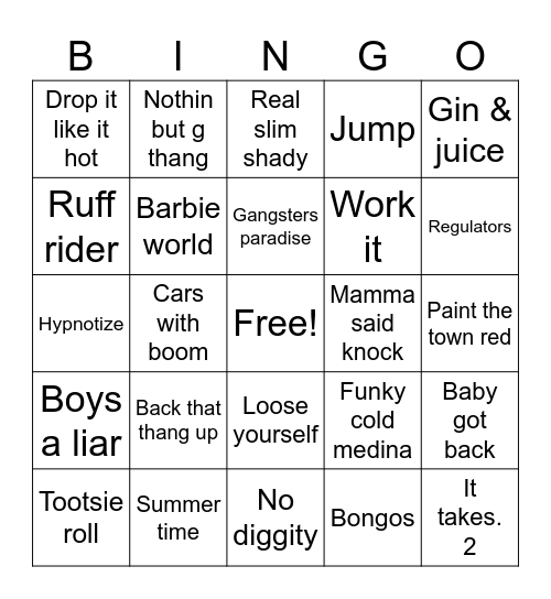 Hip hop BINGO Card