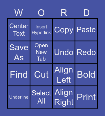 Microsoft Word Bingo Card
