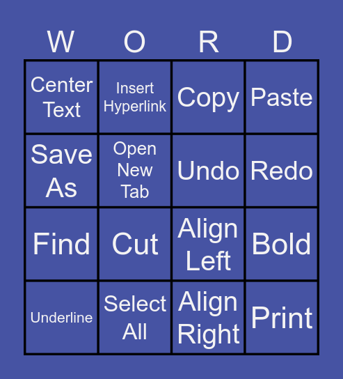 Microsoft Word Bingo Card