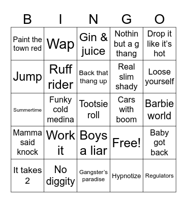 hip hop bingo Card