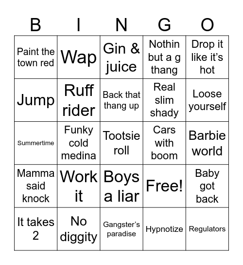 hip hop bingo Card