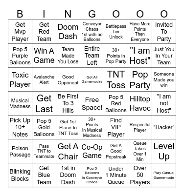 Roblox Gameshow Bingo Card