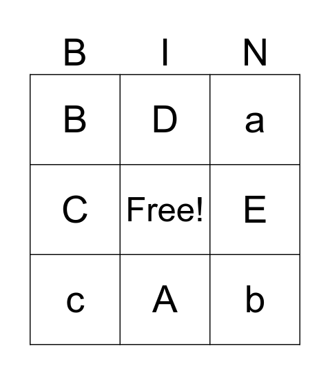 Bingo (a-e) Bingo Card