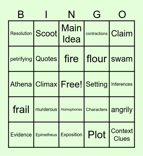 ELA Bingo Review Bingo Card