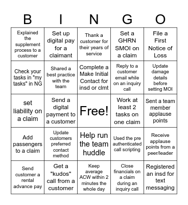 Customer Service Bingo Card