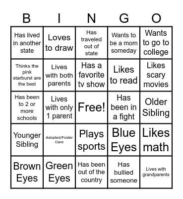 Girl Talk Bingo Card