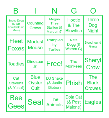 Animal Artists Bingo Card