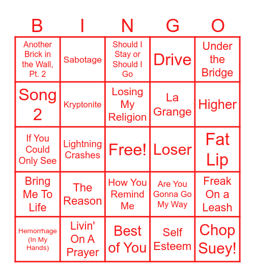 Rock Out!! Bingo Card