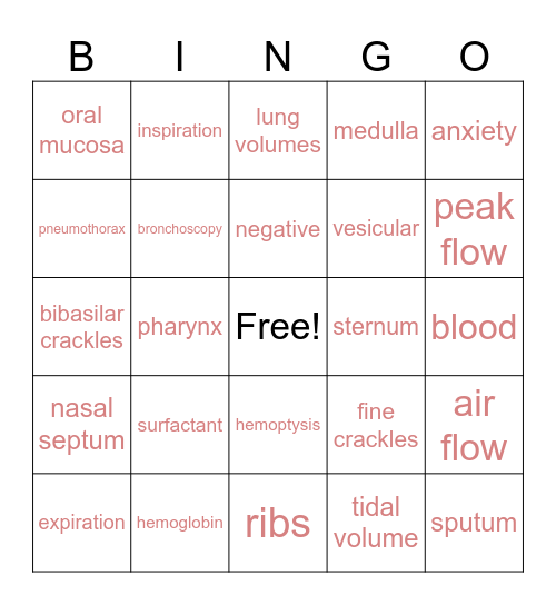 Respiratory System Bingo Card