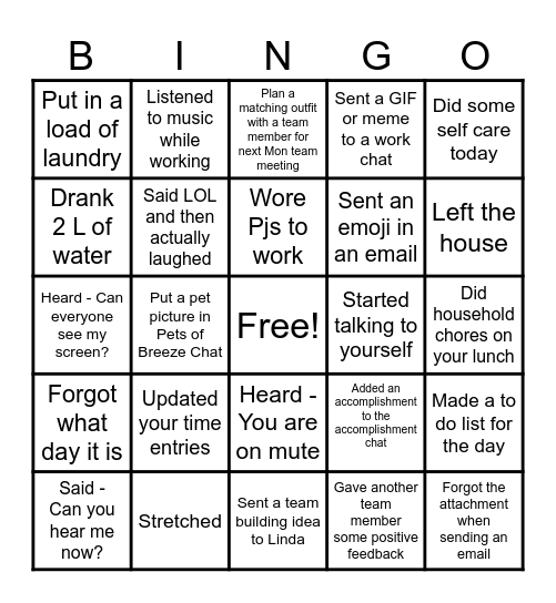 Team Breeze Bingo Card