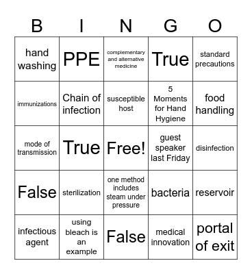 Health Science Unit 3 Review -Bingo Card