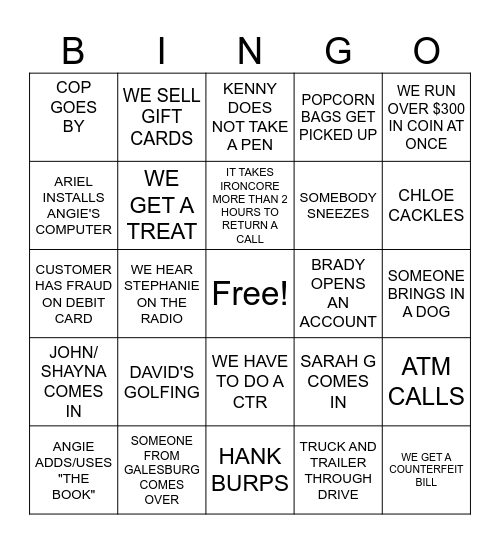 TOMPKINS BINGO Card