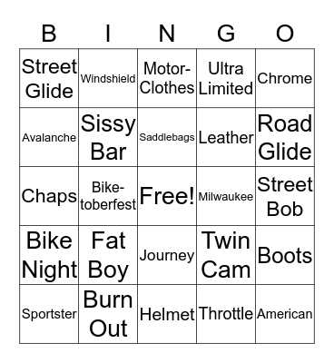 AVALANCHE HARLEY-DAVIDSON BIKER BINGO Card