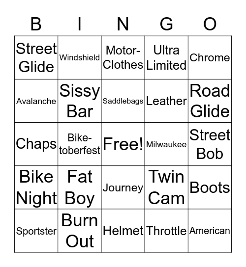 AVALANCHE HARLEY-DAVIDSON BIKER BINGO Card