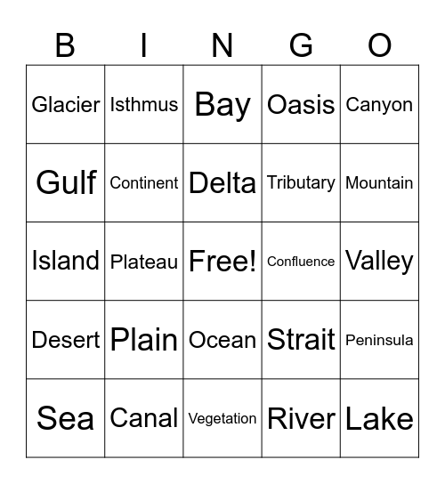 Landforms Bingo Card