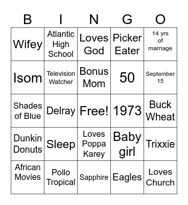 Melinda's Big 50! Bingo Card