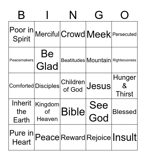 Beatitudes Bingo Card