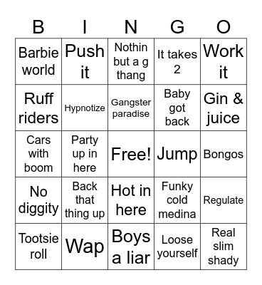 Hip Hop Bingo Card