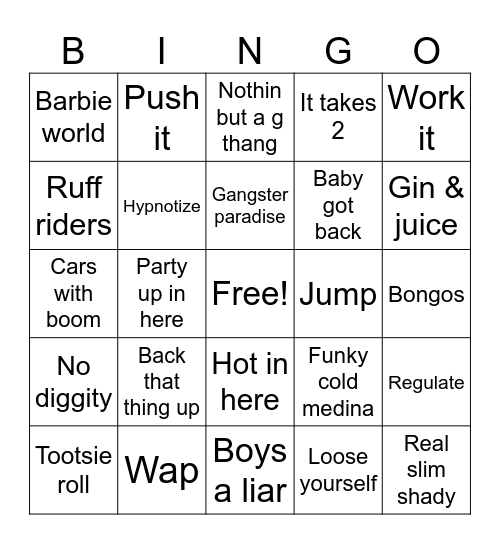 Hip Hop Bingo Card